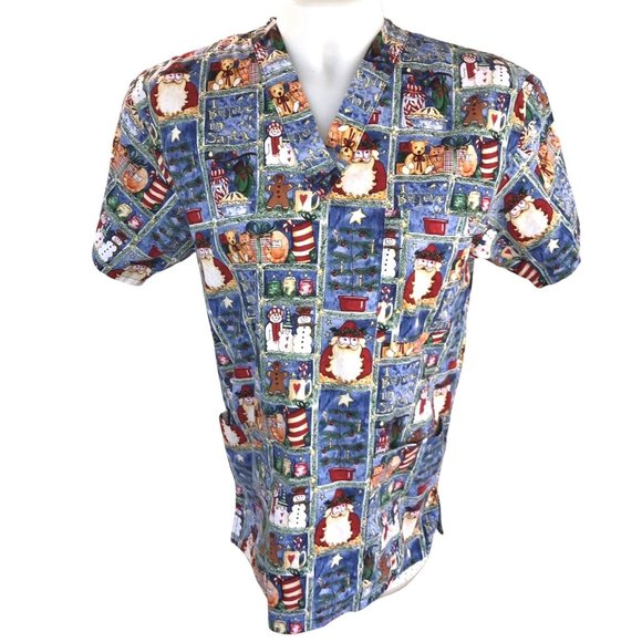 Santa I Believe Christmas Snowman Bear Gingerbread Star Scrub Peaches XS Women - Picture 7 of 11